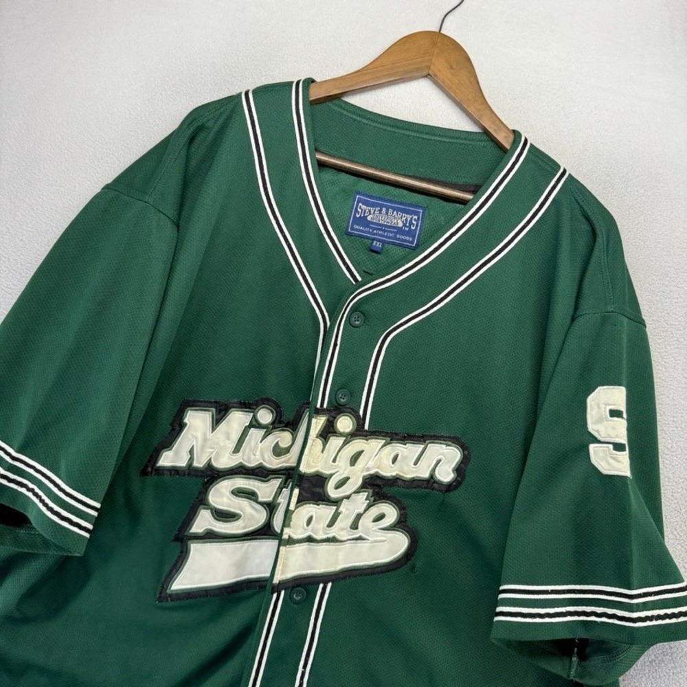 Vintage Michigan State Baseball Jersey Mens 2XL Green Stitched Sewn Spellout y2k